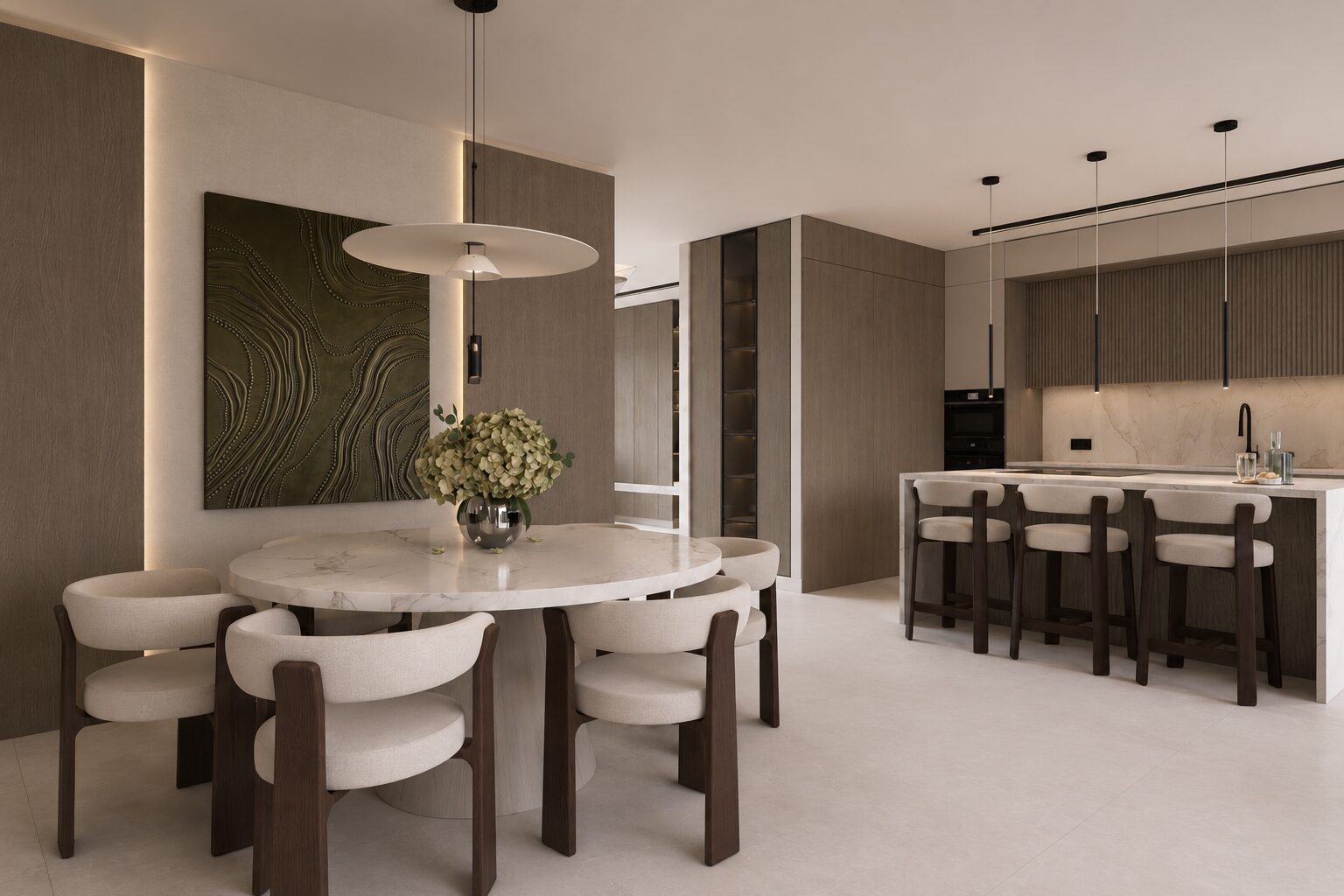 Modern kitchen interior with integrated cabinetry